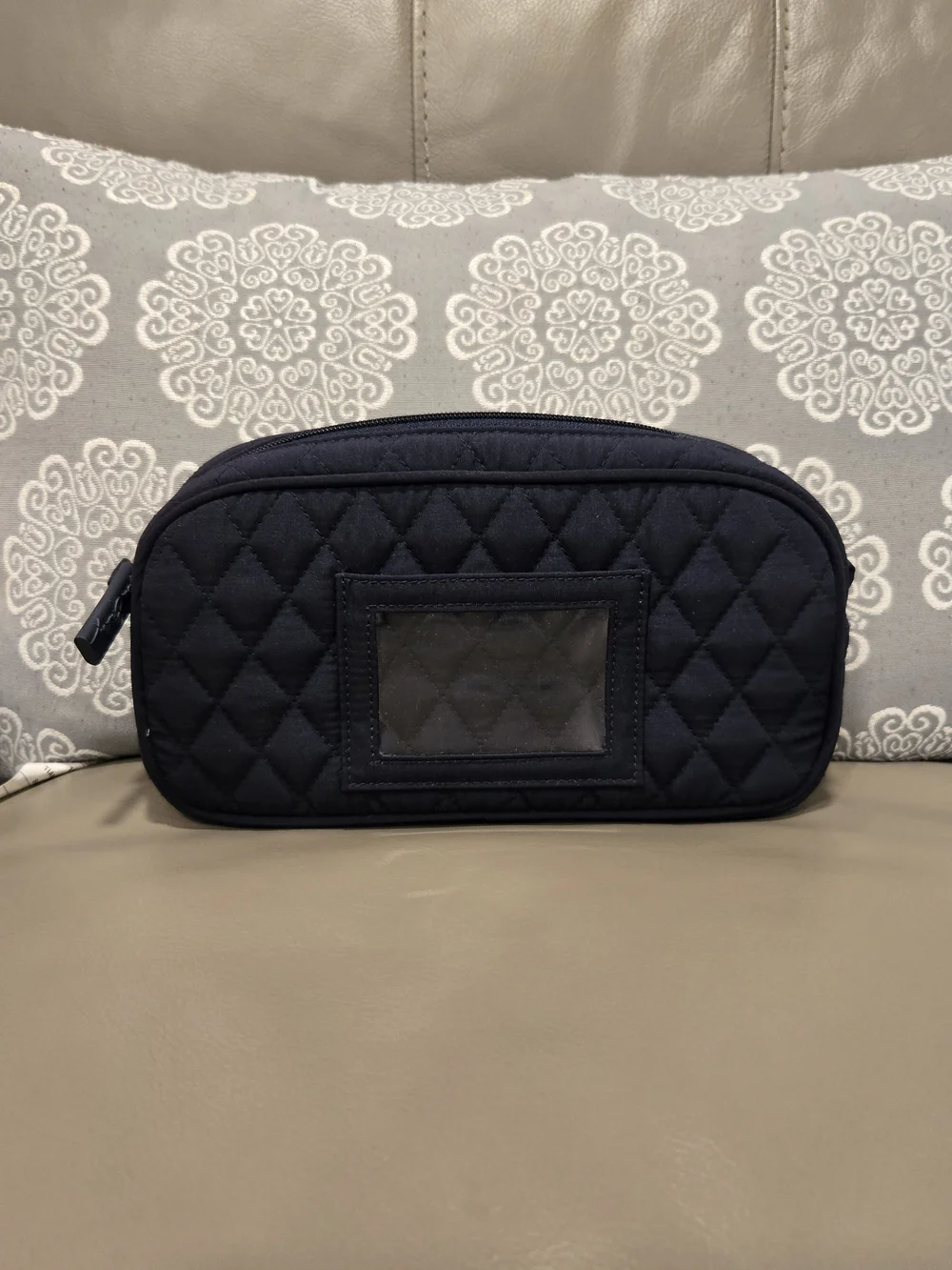 Vera Bradley Quilted Navy Cosmetic Pouch with Front ID Window